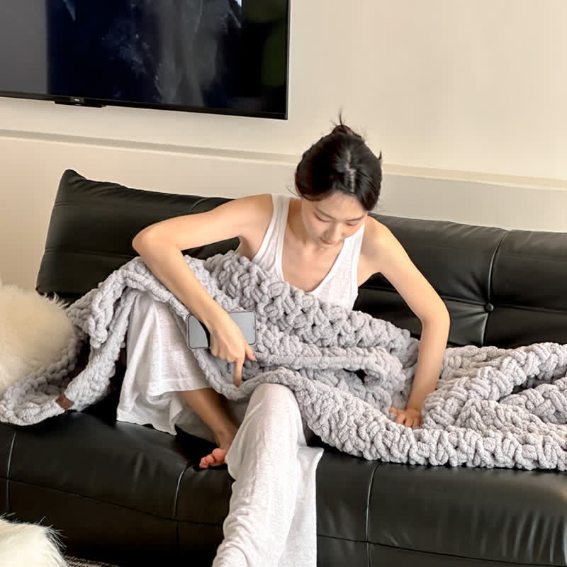 Chunky Knit Hand-Woven Throw Blanket - image 17