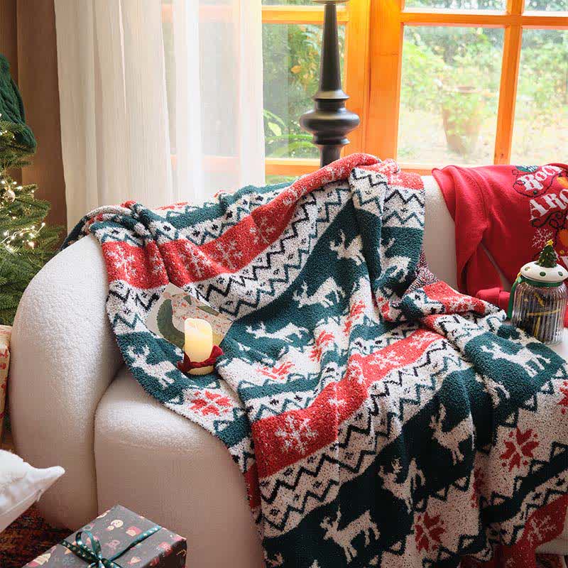 Christmas Fair Isle Reindeer Throw Blanket - image 1