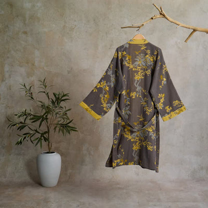 Vintage Floral Leaf Cotton Kimono Robe - image 1
