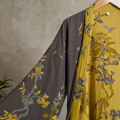 Vintage Floral Leaf Cotton Kimono Robe - image 2