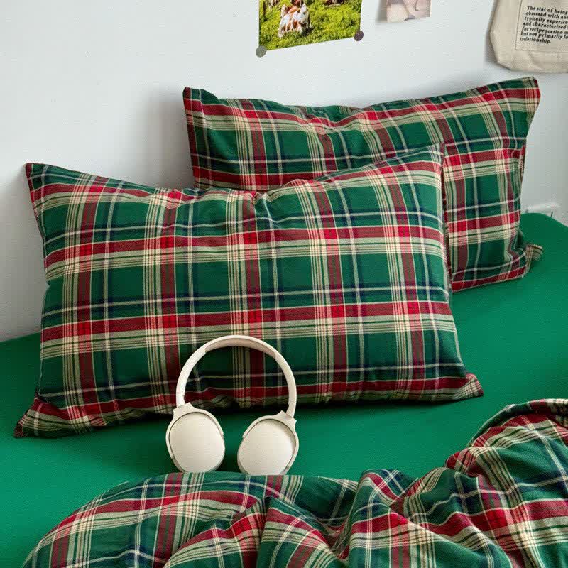 Classic Plaid Cotton Bedding Set - Green - 2PCS Pillowcases - 19" x 29" - image 6