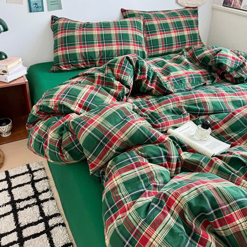 Classic Plaid Cotton Doona Covers Bedding Set - Green - Bedding Set (4PCS) - Queen - image 0