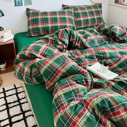 Classic Plaid Cotton Doona Covers Bedding Set - Green - Bedding Set (4PCS) - Queen - image 0