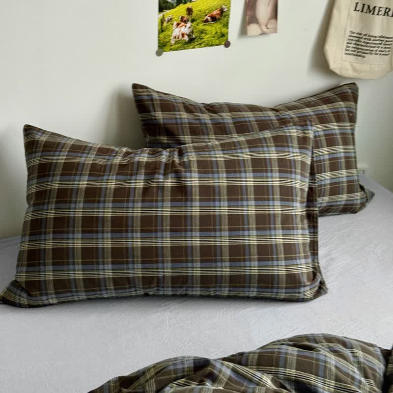 Classic Plaid Cotton Bedding Set - Brown - 2PCS Pillowcases - 19" x 29" - image 21