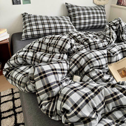 Classic Plaid Cotton Doona Covers Bedding Set - Gray - Bedding Set (4PCS) - Queen - image 23