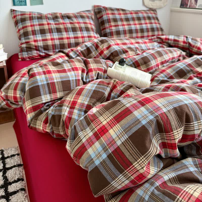 Classic Plaid Cotton Doona Covers Bedding Set - Red - Bedding Set (4PCS) - Queen - image 10