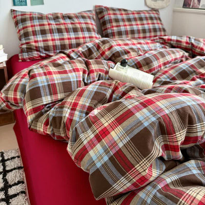 Classic Plaid Cotton Doona Covers Bedding Set - Red - Bedding Set (4PCS) - Queen - image 10