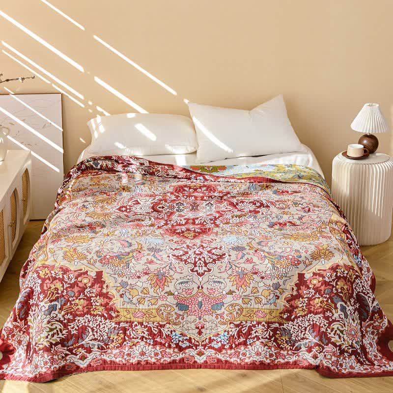 Retro Red Floral Jacquard Cotton Quilt - image 1