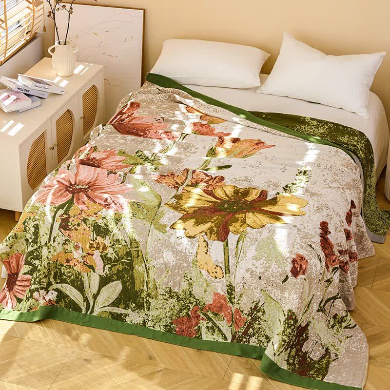 Impressionist Floral Jacquard Cotton Gauze Quilt - Queen - image 0