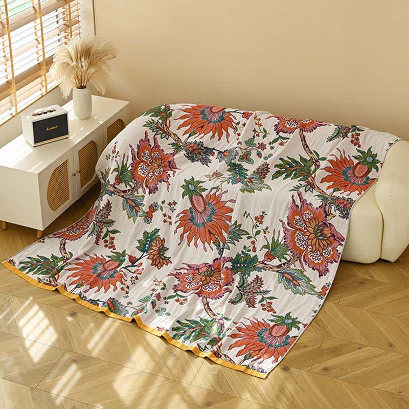 Retro Blooming Flower Cotton Gauze Quilt - image 5