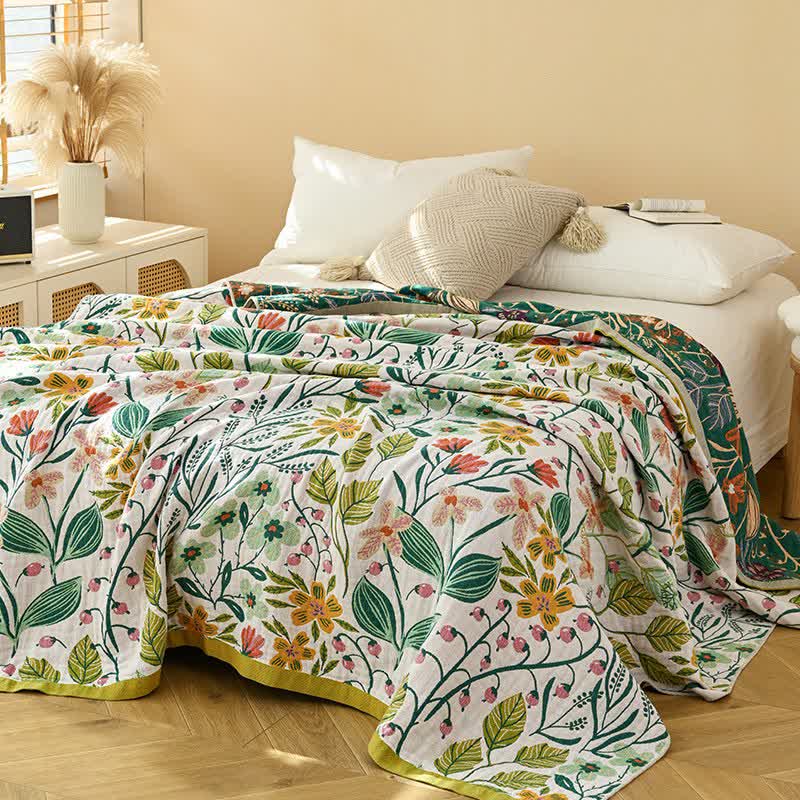 Green Leaf Flower Cotton Gauze Quilt - image 2