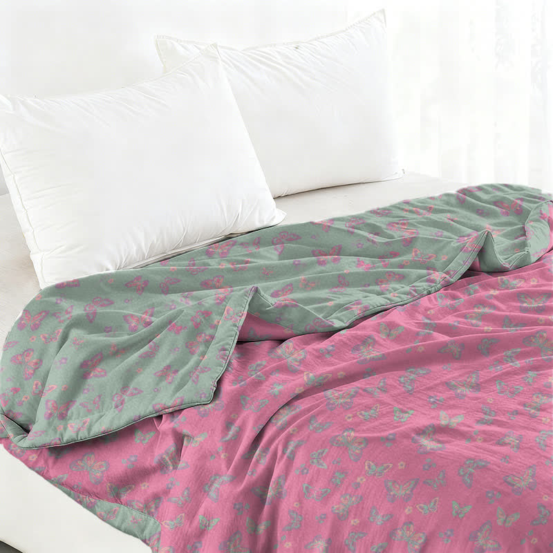 Pink Butterfly Cotton Gauze Jacquard Quilt - image 2
