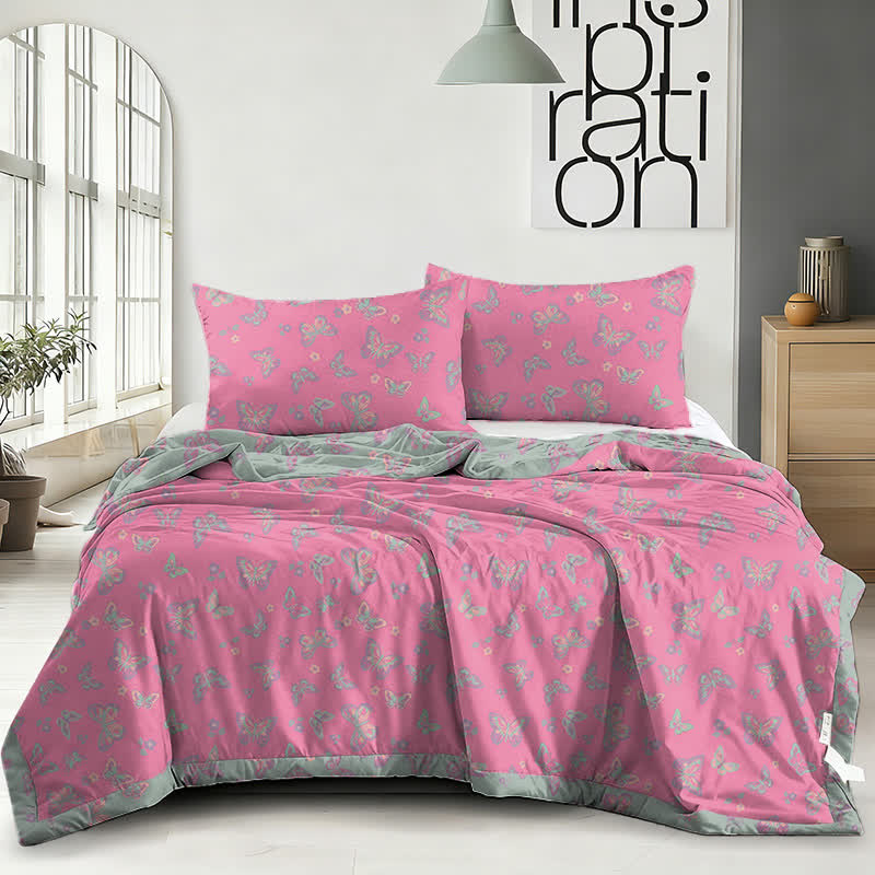 Pink Butterfly Cotton Gauze Jacquard Quilt - Bedding Sets - Queen - image 0
