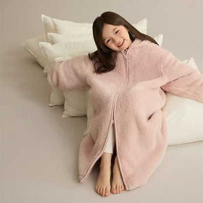 Solid Hooded Zip-up Plush Child Robe - image 3