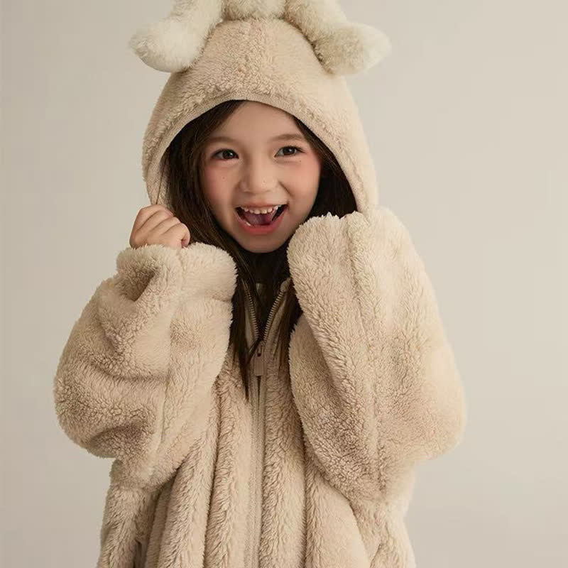 Solid Hooded Zip-up Plush Child Robe - image 8