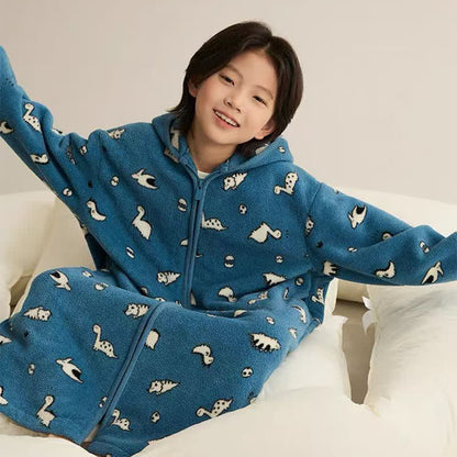 Animal Print Hooded Zip-up Plush Child Robe - image 7