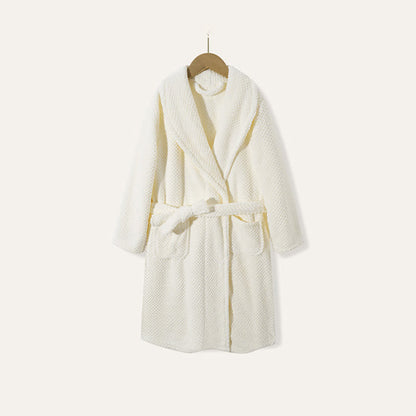 Simple Solid Plush Warm Child Robe - White - Child:170cm - image 3