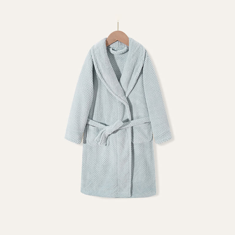 Simple Solid Plush Warm Child Robe - Blue - Child:160cm - image 9