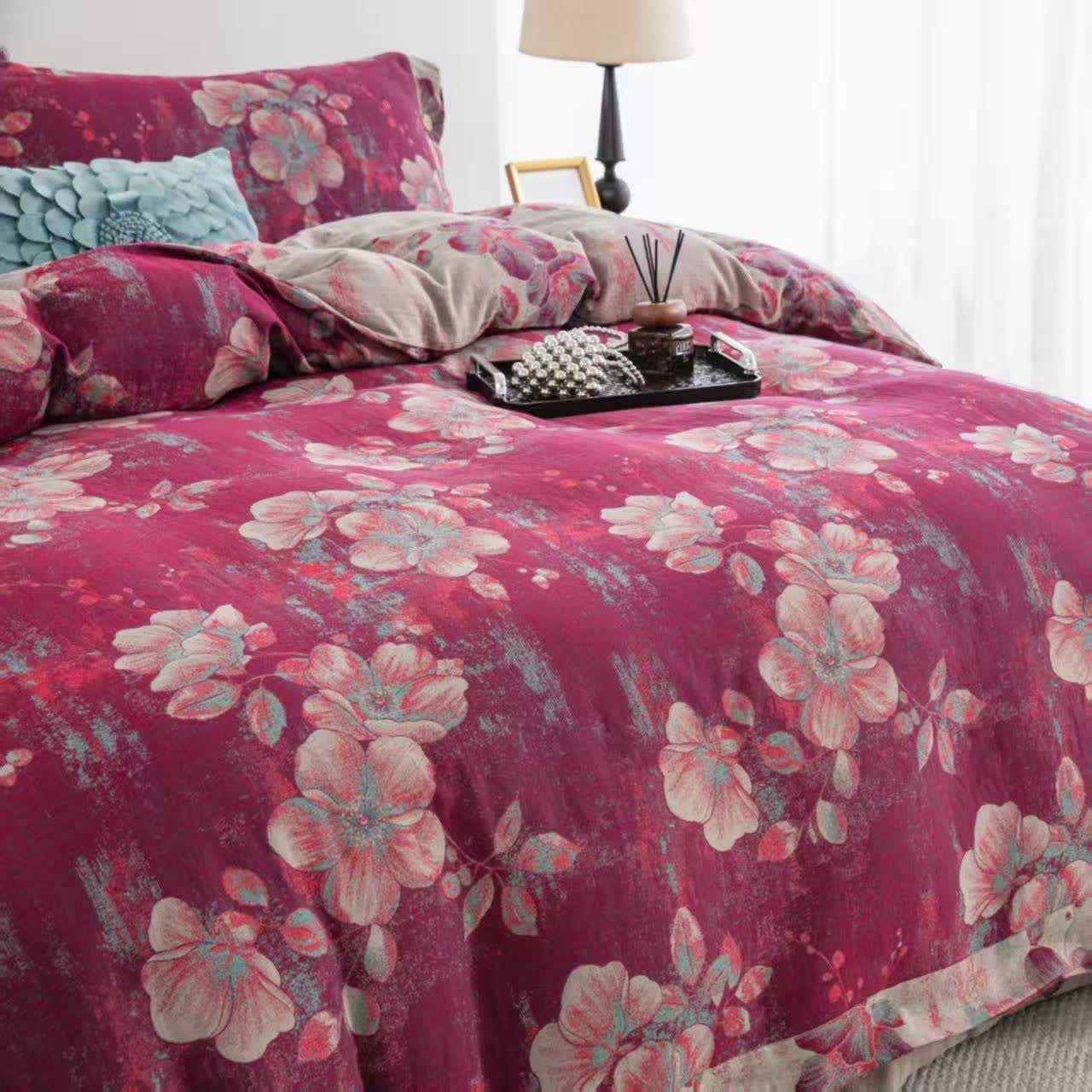 Peach Blossom Cotton Double Gauze Bedding Set(4PCS) - image 4
