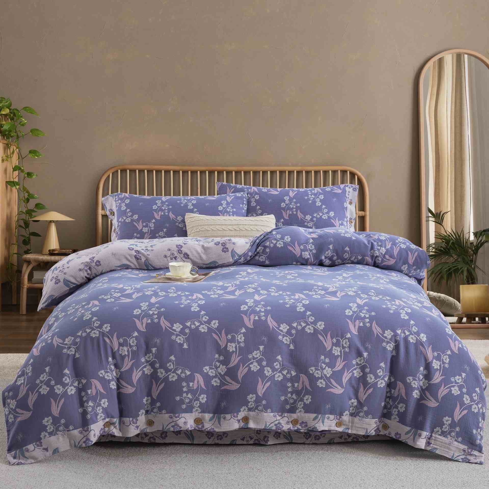 Elegant Floral Cotton Double Gauze Bedding Set(4PCS) - King - image 0