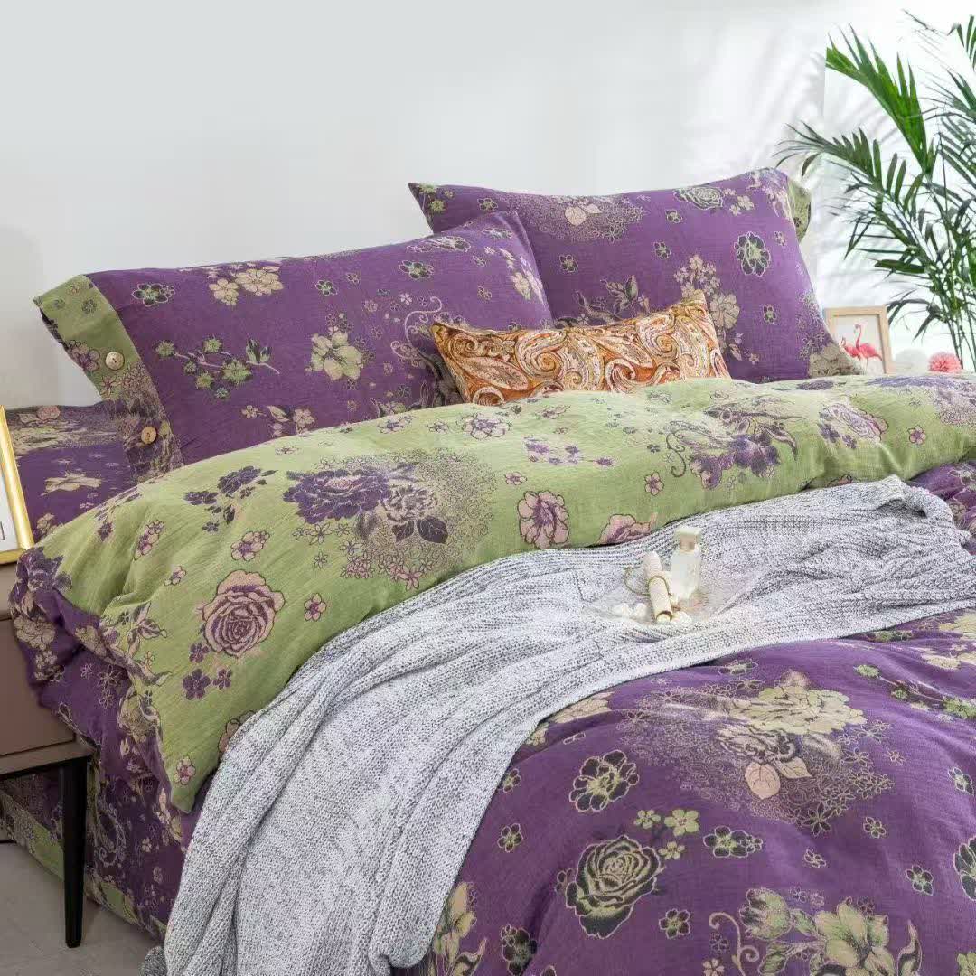Peony Cotton Gauze Button Bedding Set(4PCS) - image 3