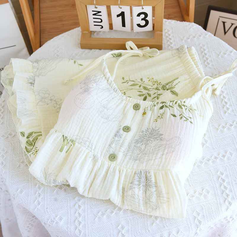 Leaf Print Camisole Cotton Pajama Set - image 3