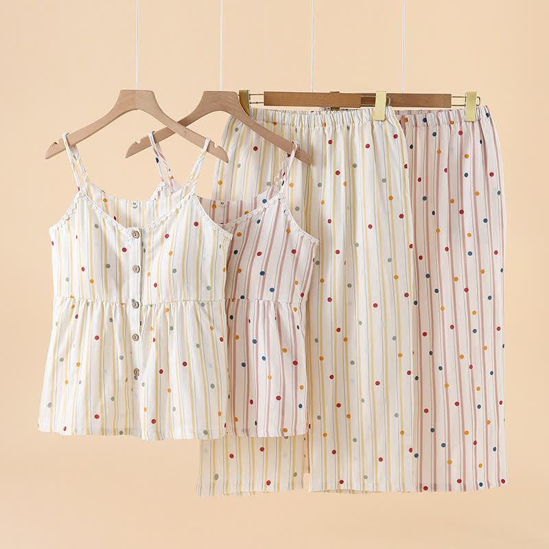 Striped Polka Dot Camisole Cotton Pajama Set - image 0