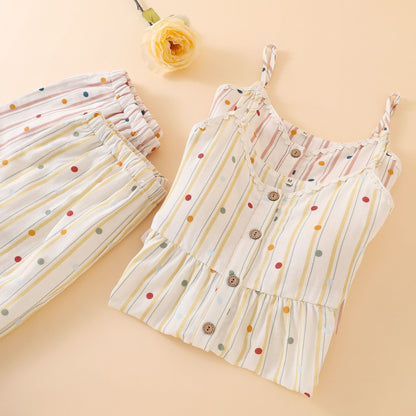 Striped Polka Dot Camisole Cotton Pajama Set - image 2