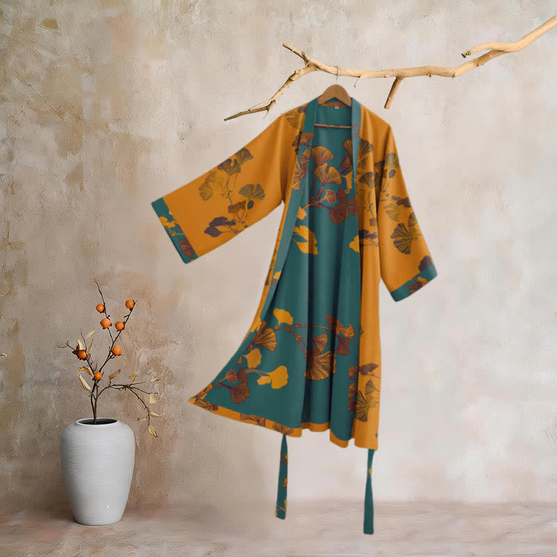 Ownkoti Large Ginkgo Leaf Cotton Kimono Robe - image 19