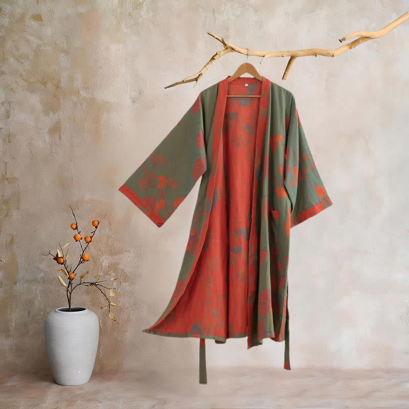 Ownkoti Large Ginkgo Leaf Cotton Kimono Robe - image 18