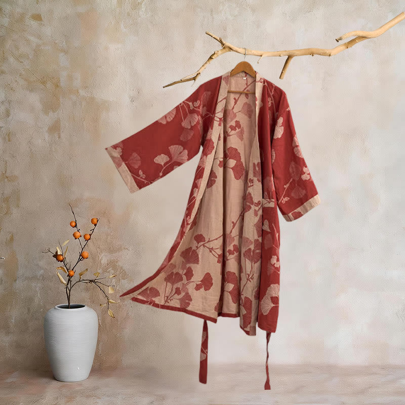 Ownkoti Large Ginkgo Leaf Cotton Kimono Robe - image 21