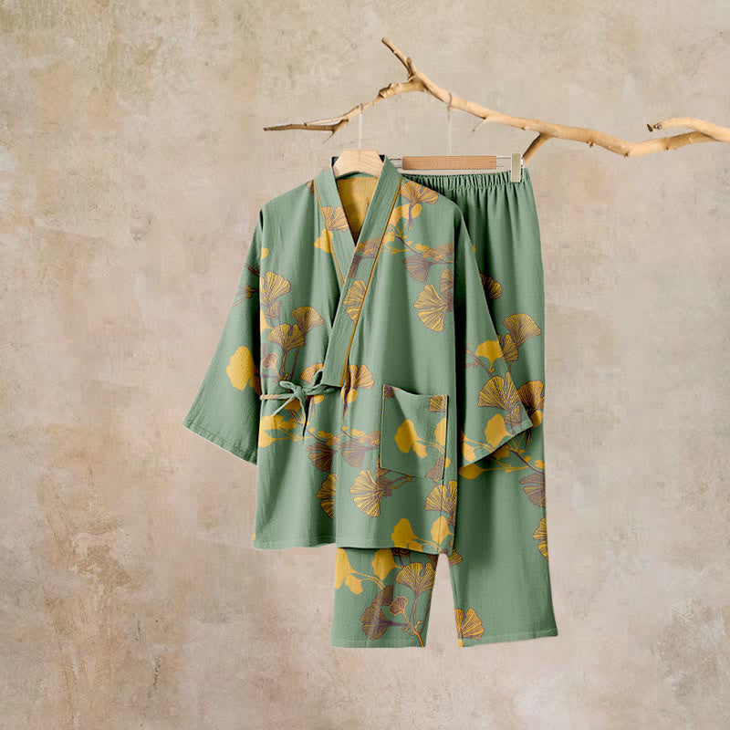 Large Ginkgo Leaf Cotton Kimono Pajamas - image 24