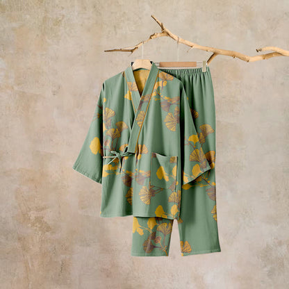 Large Ginkgo Leaf Cotton Kimono Pajamas - image 24