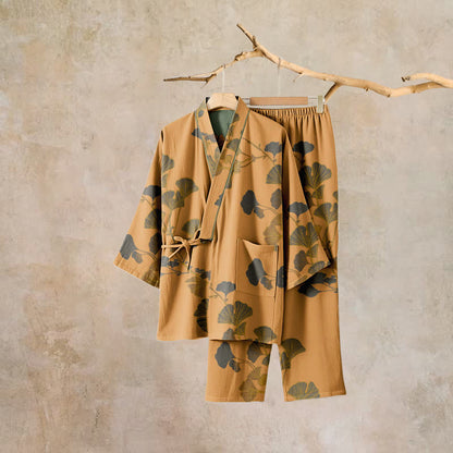 Large Ginkgo Leaf Cotton Kimono Pajamas - image 25
