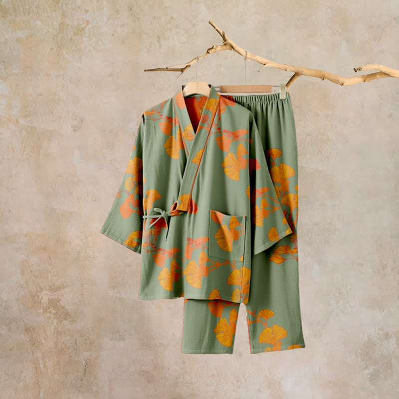 Large Ginkgo Leaf Cotton Kimono Pajamas - image 23