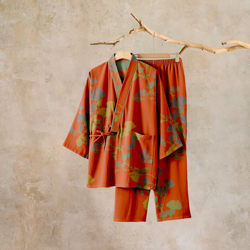 Large Ginkgo Leaf Cotton Kimono Pajamas - image 26