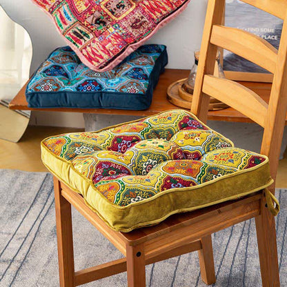 Moroccan Floor Chair Cushion With Tie Straps - Yellow - 16"W x 16"L x 2"H - image 0