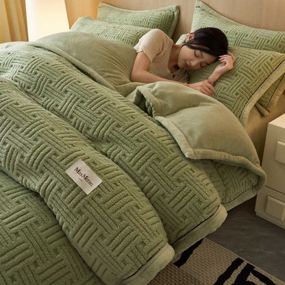 Stripe Knot Textured Plush Bedding Set - Green - Bedding Set (4PCS) - Queen - image 7
