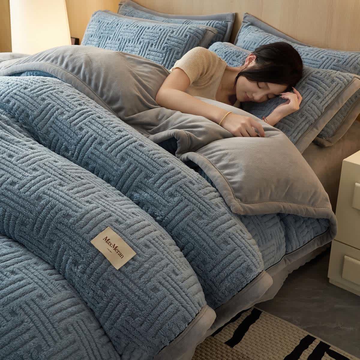 Stripe Knot Textured Plush Bedding Set - Blue Gray - Bedding Set (4PCS) - Queen - image 0