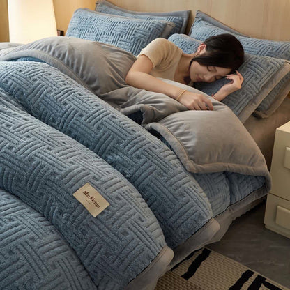 Stripe Knot Textured Plush Bedding Set - Blue Gray - Bedding Set (4PCS) - Queen - image 0