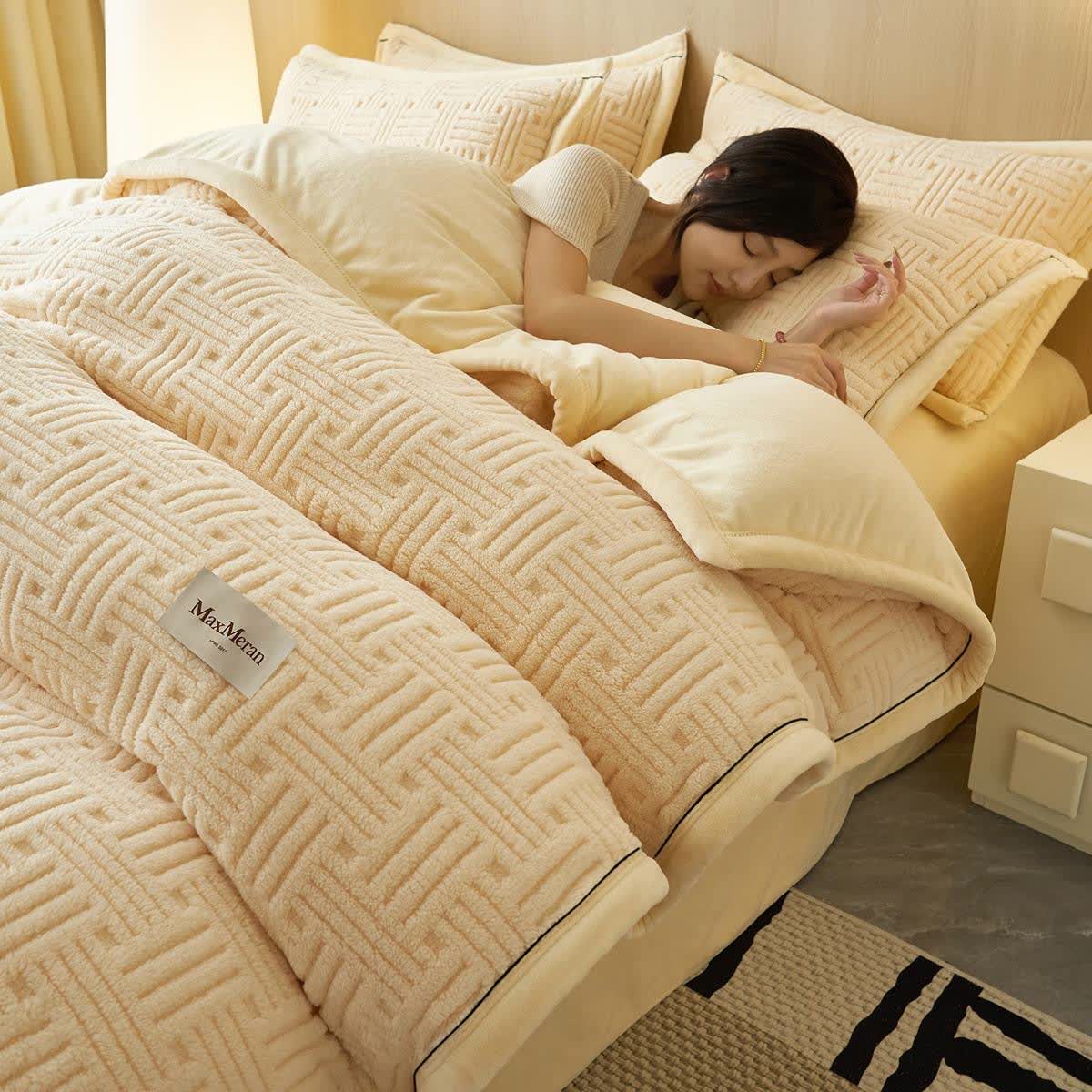 Stripe Knot Textured Plush Bedding Set - Beige - Bedding Set (4PCS) - Queen - image 8
