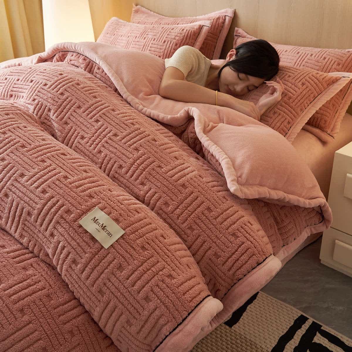 Stripe Knot Textured Plush Bedding Set - Pink - Bedding Set (4PCS) - Queen - image 6