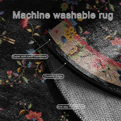 Luxury Chinoiserie Black Floral Round Area Rug - image 3