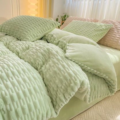 Solid Color Textured Plush Bedding Set - Green - Bedding Set (4PCS) - King - image 16