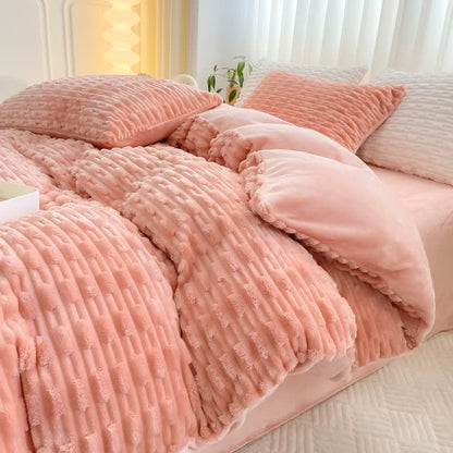 Solid Color Textured Plush Bedding Set - Dark Pink - Bedding Set (4PCS) - King - image 4