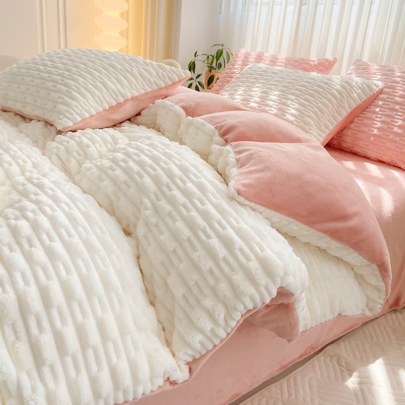Solid Color Textured Plush Bedding Set - White - Bedding Set (4PCS) - King - image 15