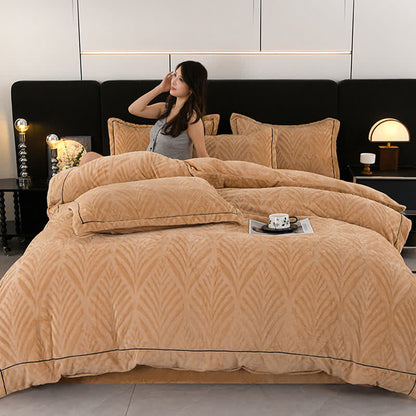 Leaf-inspired Textured Plush Bedding Set(4PCS) - image 6