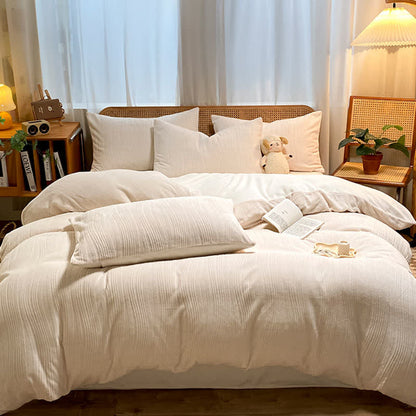 Vertical Striped Textured Plush Bedding Set(4PCS) - image 4