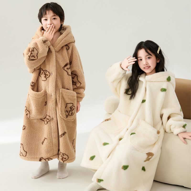 Bear Ear Hooded Button Plush Child Robe - image 0