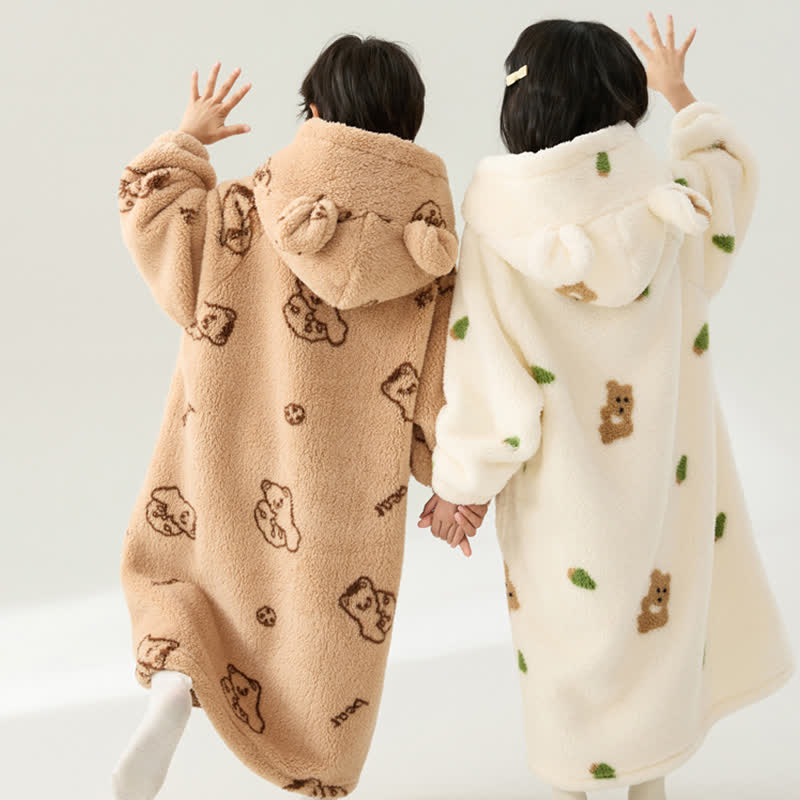 Bear Ear Hooded Button Plush Child Robe - image 4